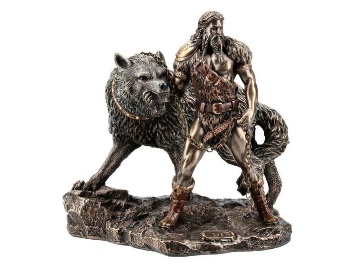 Figuren Shop GmbH Fantasy-Figur Tyr Figur mit Fenriswolf - Gott des Kampfes - Veronese Fantasy Deko