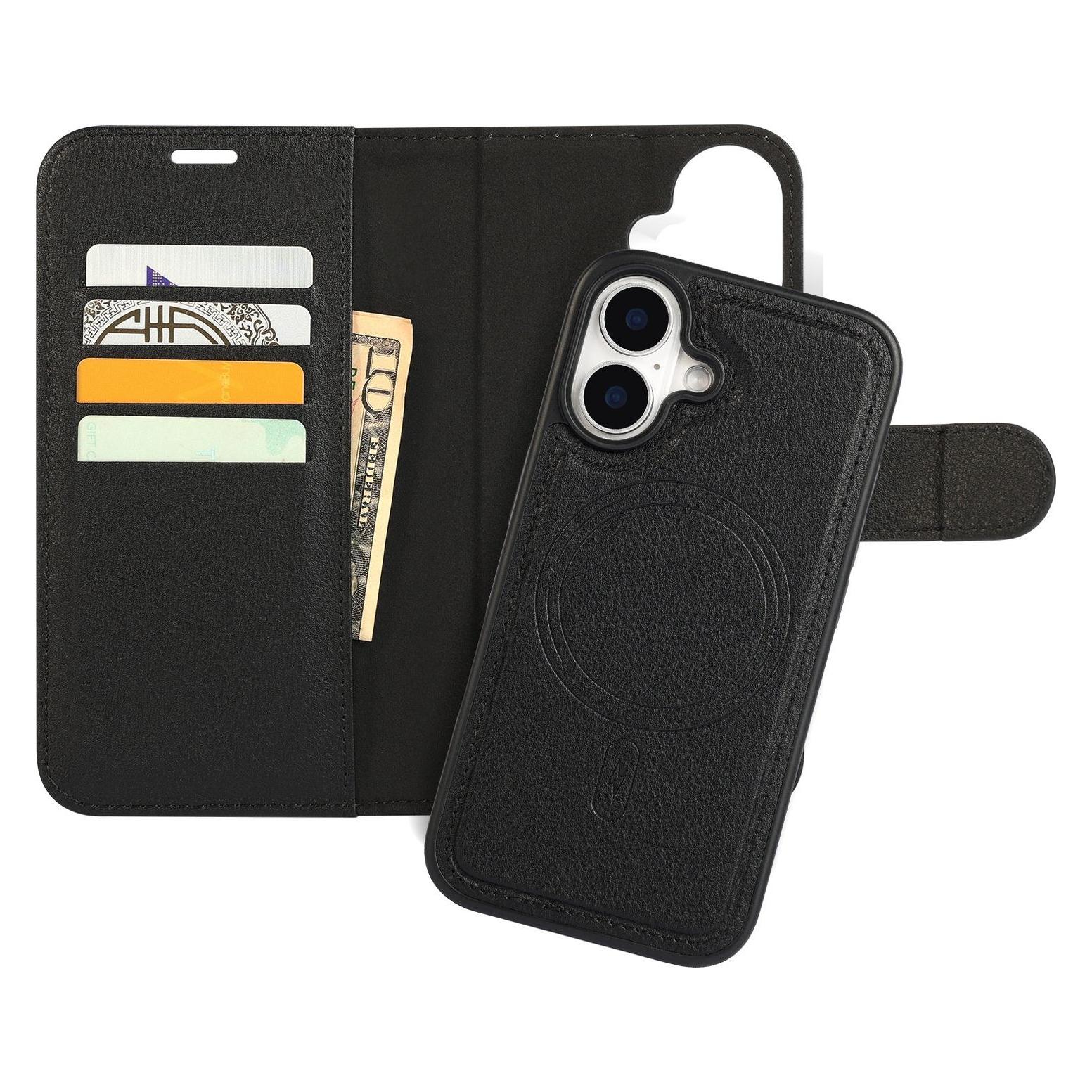 Iiglo iPhone 16 2-i-1 Wallet cover (sort) (Apple iPhone 16) (II-16-DW-MAG)