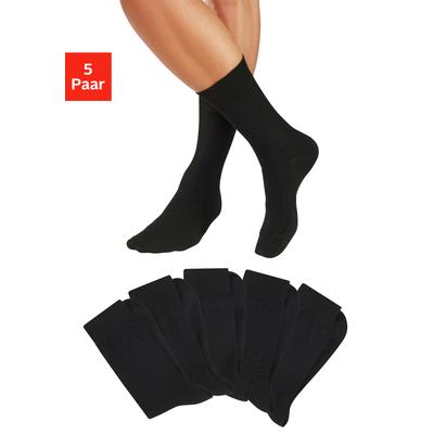 Businesssocken H.I.S "Klassische Herren, Männersocken, unifarben, ohne drückende Naht", Herren, Gr. 43-46, schwarz (5x schwarz), Baumwollmischung, unifarben, elastisch, Socken, mit dezent eingestrickten Designs