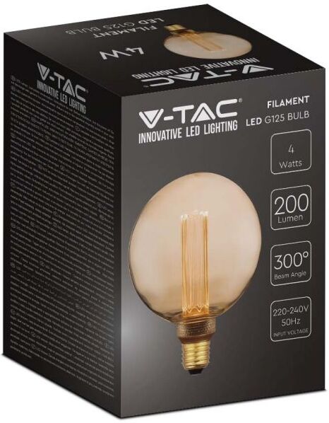 V-Tac Vt-2195 Lampadina Led Globo 4w E27 G125 Vetro Ambrato Con Incisioni Laser Filamento Bianco Caldo 1800k - 217475