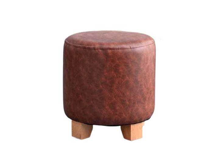 DANNMPX Sitzhocker Wohnzimmer Multifunktionaler Runder Fußhocker Aus PU-Leder Mit Massivholzbeinen for Zuhause Zusätzliche Sitzplätze(Brown,35x29cm)