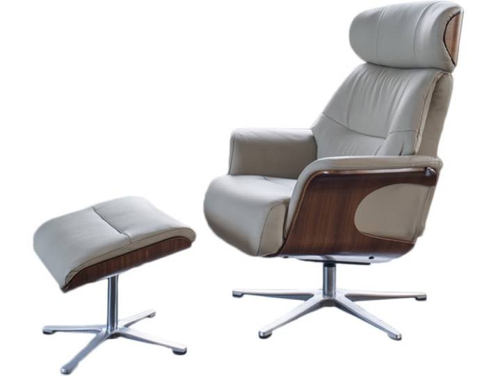 KAWOLA Sessel TOSAR Relaxsessel drehbar Leder grau mit Hocker