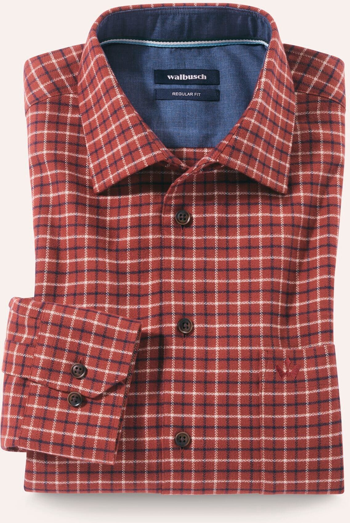 Walbusch Flanell-Hemd mit Relax-Kragen, Regular Fit#noch offen: Größenlauf, Farbe Rot, 38, extradickes Sturmtief-Flanell Relax-Kragen ohne Knopf Herren
