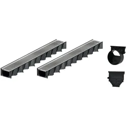 2x1m ACO Self® Hexaline 2.0 Entwässerungsrinne mit Edelstahl Längsstab Stegrost+ Ablauf Horizontal