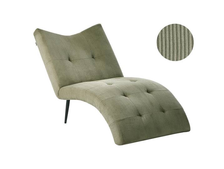 Beliani Chaiselongue Cord Grün Quilly, Grün, Schwarz, 83x97x153 cm, Wohnzimmer, Sofas & Couches, Sofas, Recamieren