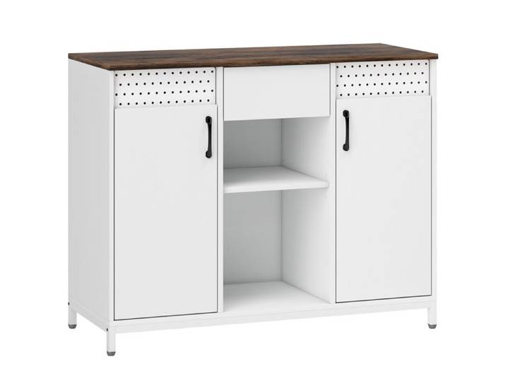 YWJ Buffet pour salon avec 2 portes trous tiroirs compartiments ouverts étagères réglables 100 x 40 x 80 cm blanc