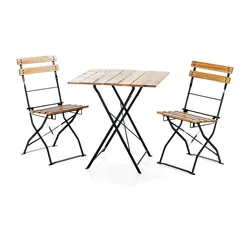 CHILLROI 3tlg. Bistro Outdoor-Klappstuhl-Set, 2-Sitzer ohne Armlehne aus Akazienholz