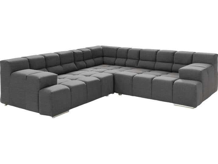 Ecksofa DESIGNWERK Temple L-Form, tolles Designsofa , grau (dunkelgrau), B:257cm T:257cm, 100% Polyester, Sofas, Ecksofa, mit Sitztiefenverstellung