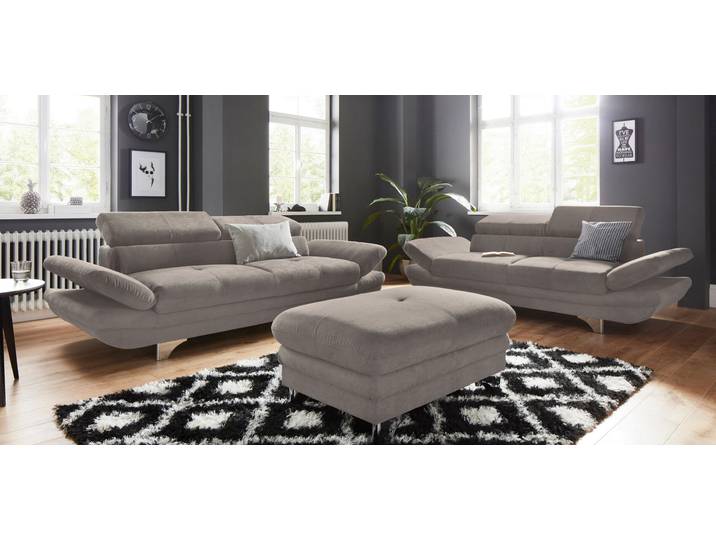 Polstergarnitur COTTA Enterprise 2,5 Sitzer + Hocker , grau (elefant), B:214cm, Sitzmöbel-Sets, Set bestehend aus: 2-Sitzer mit Kopfteilverstellung & Hocker