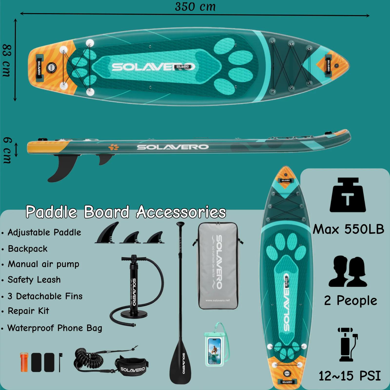 Stand Up Paddle Board - Aufblasbares SUP Board - 350 cm - Set mit Zubehör - Rutschfestes EVA Deck - Für Meer und See - Farbe GRDG