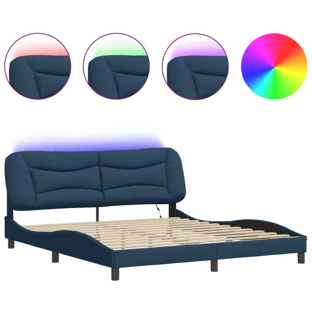 vidaXL Bedframe Hvar met LED-verlichting, blauw, 180x200 cm, gestoffeerd