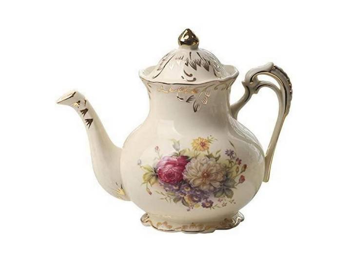 LuxusKollektion Teekanne Teekanne Vintage Blumen Elfenbein-Goldrand 800ml