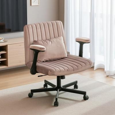 VIVIADORE Ergonomic Linen Office Chair with Armrests, Adjustable Height, Tilt & 360° Swivel, Lumbar Pillow, Wheels