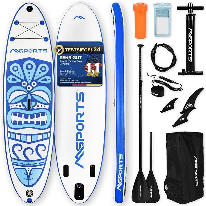 - Stand Up Paddling Board - Aufblasbar Komplettes Paddleboard Zubehör Verstellbares Paddel, hochwertige Pumpe + 2X Paddelstock + wasserdichte Smartphone Tasche + Multifunktionstasche