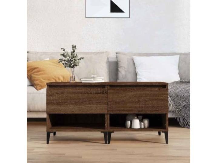 KLGBNCVE Beistelltische 2 STK. Braun Eichen-Optik 50x46x50 cm Holzwerkstoff Mit Schublade und Fach, Metallfüße, industrieller Stil, einfacher Zusammenbau