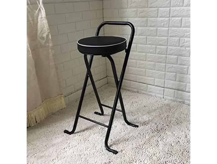 LOJOO Barhocker Klappbarer Barhocker, zusammenklappbarer Hocker, strapazierfähig, Barhocker in Thekenhöhe, mit PU-Leder gepolsterter Barhocker für Zuhause und Kücheninsel (Color : Black, Size : 75cm)