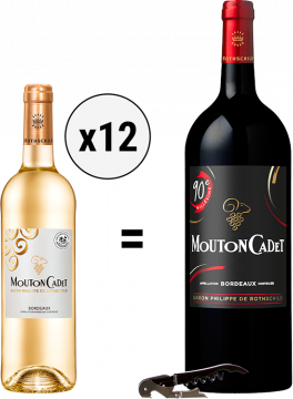 Weinpaket - Réserve Mouton Cadet Graves Blanc 2025 - 12 Fl. +1 Kellnermesser Gratis + 1 Magnum Gratis - 9L Bordeaux