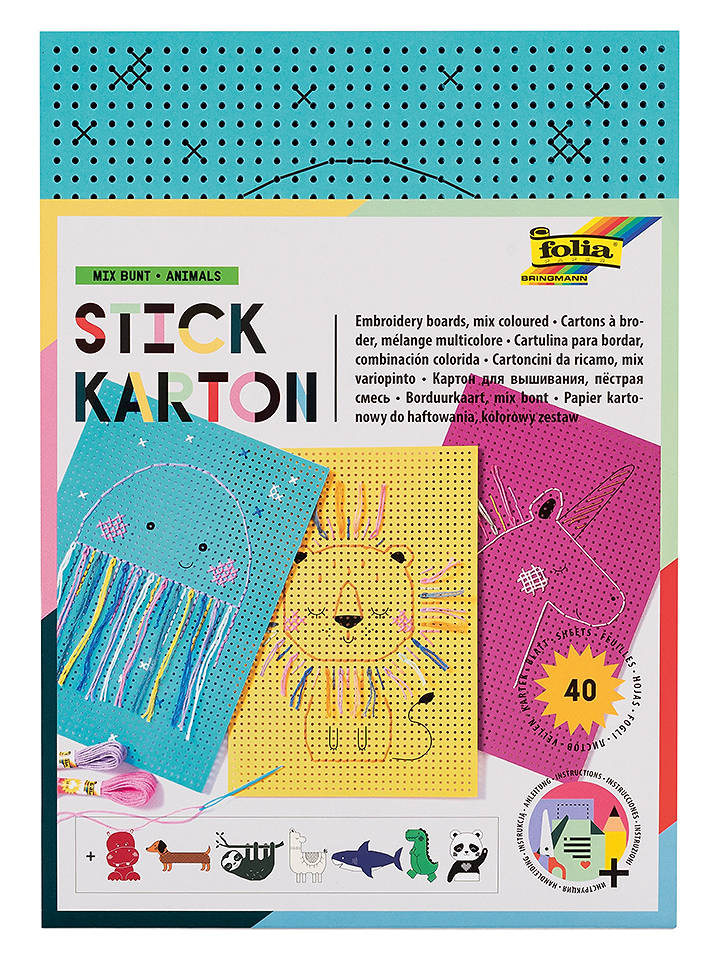 folia PAPER Stickkarton "Animals" in Bunt - 40 Blatt - ab 3 Jahren - onesize
