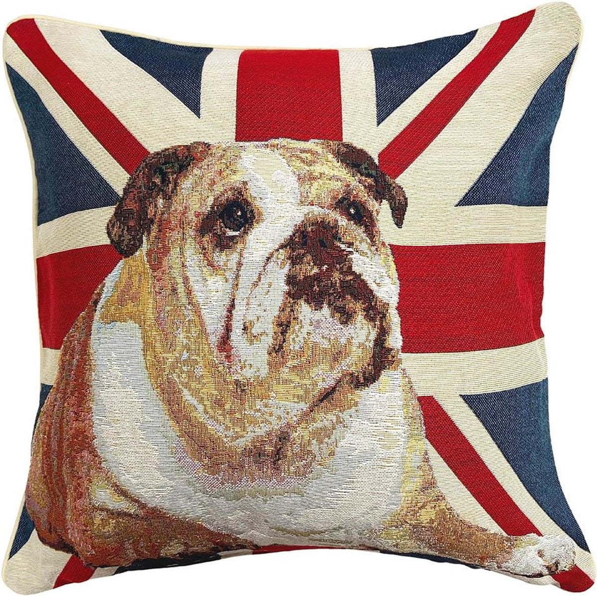 Luxe kussenhoes met Bulldog en Union Jack Engelse vlag in gobelinstof