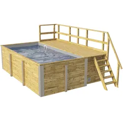 Weka Massivholzpool 595 Gr. 1 - 45 mm - 400 x 301 cm Poolfolie: hellgrau