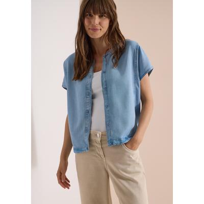 Blusentop CECIL, Damen, Gr. S (38), light blau used wash, Web, Obermaterial: 100% Lyocell, unifarben, hüftlang, Blusen Blusentop, seitliche Tunnelzüge, Lyocell-Qualität, Blouson-Optik