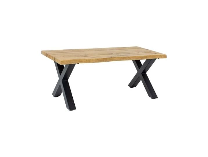 Table basse asymétrique marron et noire en chêne et fer 90x39x60cm