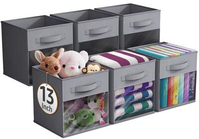 "Sorbus 13"" Large Storage Bin with Clear Window – 6-Pack Foldable Fabric Organizers - 13” L x 13” W x 13” H"
