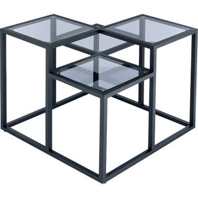 Beistelltisch KAYOOM "Steps 625, Beistelltisch in elegantem Design, würfelförmig", schwarz, B:60cm H:53cm T:60cm, Eisen, Glas, Tische, Beistelltisch, stufenförmiges Gestell aus Metall, quadratische Platten, modern