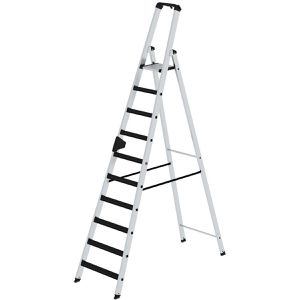 MUNK Stehleiter 41510, nivello-Leiterfüße, mit Plattform, aus Aluminium, bis 150kg, mit 10 Stufen + clip-step