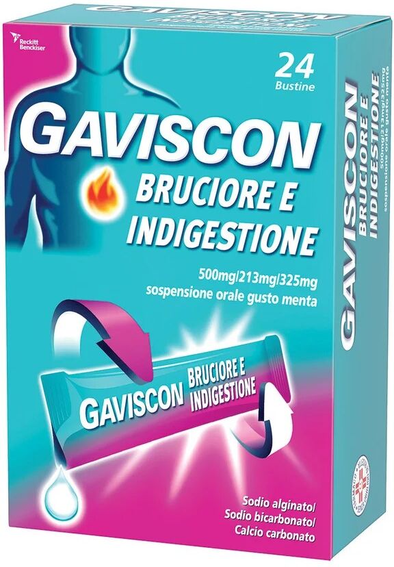 Gaviscon Bruciore e Indigestione 24 bustine 500 mg + 213 mg + 325 mg