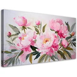 LEINWANDBILD Pfingstrosen Blumen Strauß Rosa 80x40cm