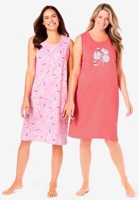 Plus Size Women's 2-Pack Sleeveless Sleepshirt by Dreams & Co. in Sweet Coral Bees (Size 14/16) Nightgown