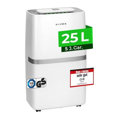 KLAMER Luftentfeuchter elektrisch 25L, 195m³ Luftumwälzung pro Stunde, 420W starker Raumentfeuchter, Entfeuchter mit bis zu 5,5 Liter Fassungsvermögen