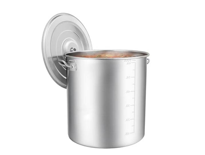 QUINZO 70L Suppentopf mit Deckel für alle herdarten & große küchen Edelstahl Kochtopf, Große Kapazität Gastronomie Kochtopf Suppentopf mit Campingkochtopf für Restaurant, Haushalt, Suppe