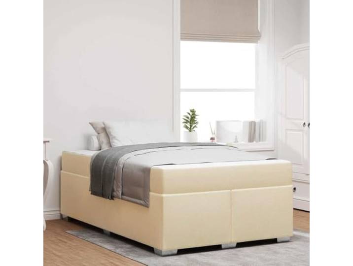 Atmungsaktiver Stoff Holzwerkstoff Modernes Design Bettgestell Matratze Bettrahmen mit Matratze Creme 120x190 cm Stoff Doppelbett mit Taschenfederkern Lattenrost stabil Schlafzimmer Möbel