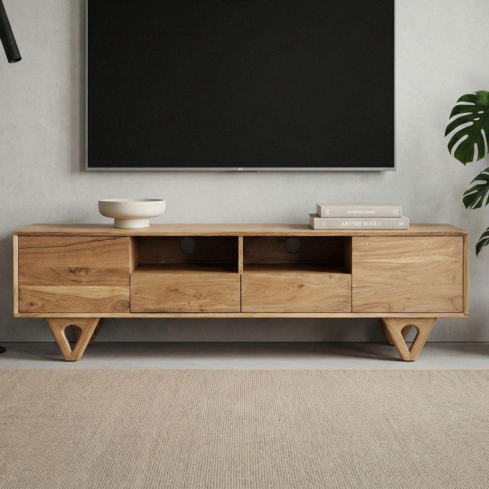 Lowboard Massivholz TV Board 160cm Fernsehunterschrank Fernsehkommode Schubladen