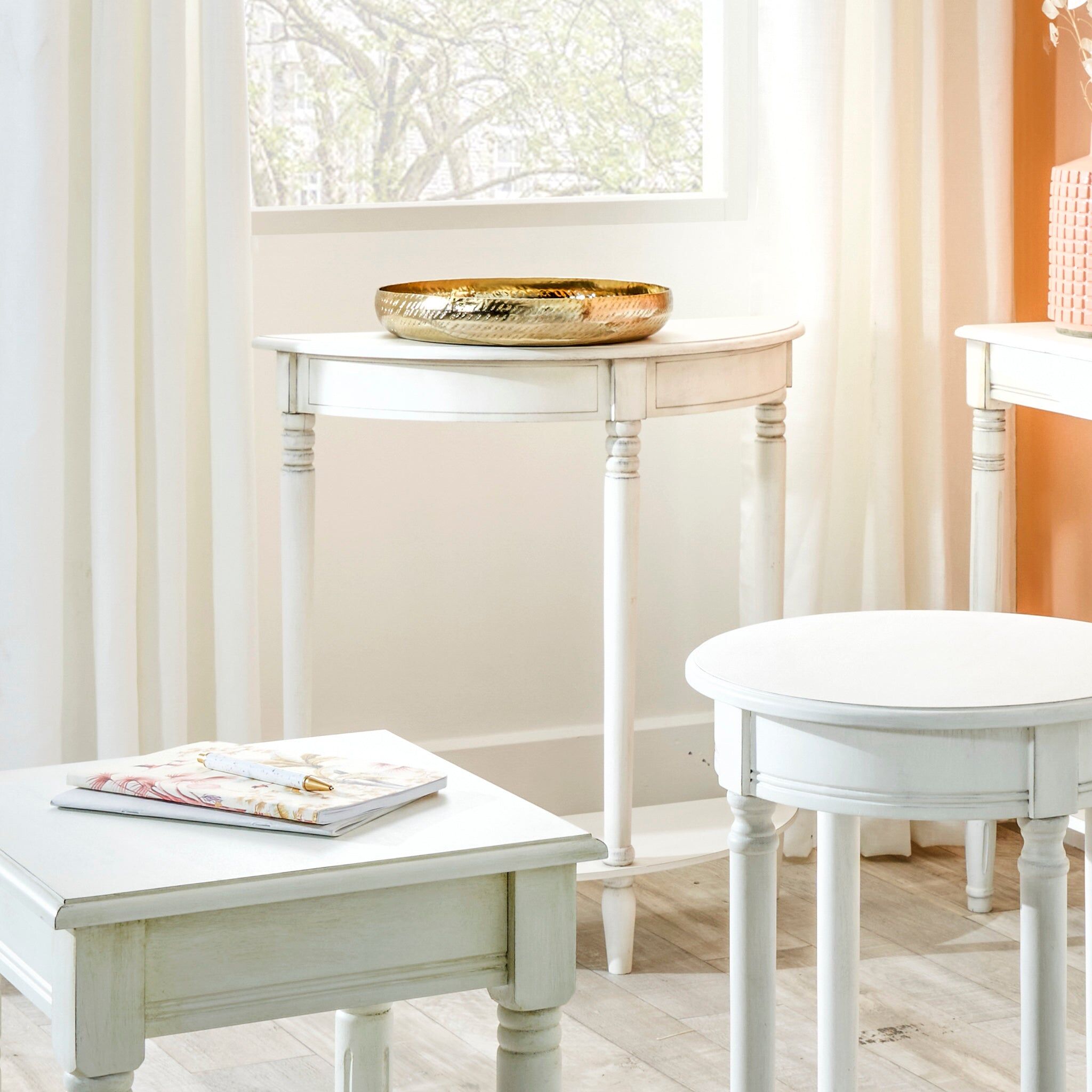Pacific Lifestyle - Heritage Elizabeth White Pine Wood Half Moon Console Table
