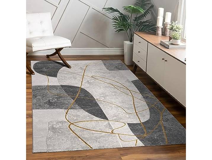 Paco Home Teppich Wohnzimmer Schlafzimmer Moderner Kurzflor glänzendes Palmen-Muster Florales Design Geometrisch Hoch-Tief-Effekt 3D, Grösse:240x340 cm, Farbe:Grau