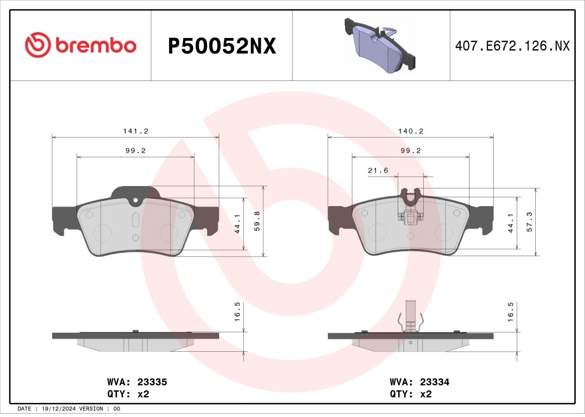 Bremsbelagsatz, Scheibenbremse XTRA LINE - Ceramic BREMBO P50052NX