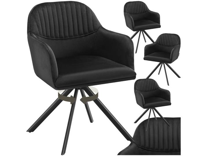 Samt-Drehstuhl Lona mit dicker Polsterung - schwarz/schwarz, 4er Set