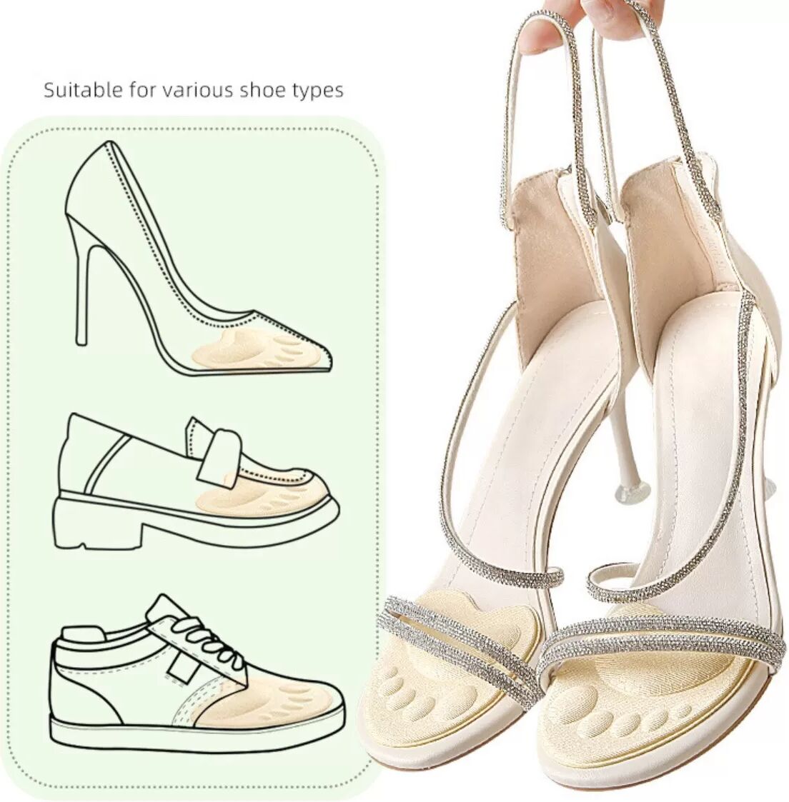 INF 2 Paar Vorfuß-Halbeinlagen – Selbstklebende Schaumstoff Anti-Rutsch-Einlagen für Absätze, Loafer und Sneaker Beige