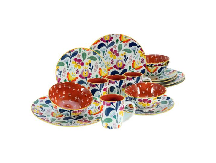 Creatable Kombiservice, Mehrfarbig, Keramik, 16-teilig, Blume, 300 ml, Essen & Trinken, Geschirr, Geschirr-Sets, Kombiservice