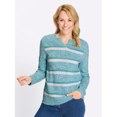 Strickpullover "Ringel-Pullover", Damen, Gr. 42, grün (ozean, weiß, gemustert), 100% Polyacryl, gemustert, gestreift, Pullover Strickpullover