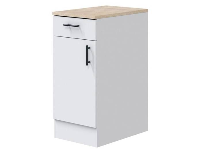 Meuble bas de cuisine avec plan de travail 1 porte + 1 tiroir coloris blanc brillant /chêne canadien