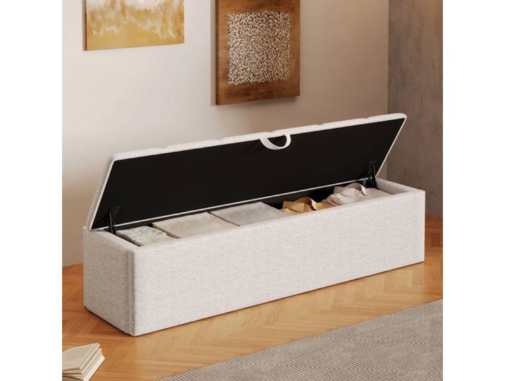Bout de lit coffre 113 x 32 x 36 cm MDF et velours Blanc