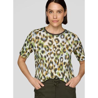 Kurzarmshirt RABE, Damen, Gr. 44, grün (khaki), Web, Obermaterial: 50% Baumwolle, 50% Viskose, tailliert hüftbedeckend, Rundhals, gerader Abschluss, Shirts, im Leo-Look