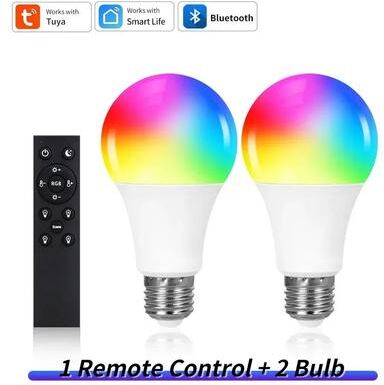 Inspired Living Smart LED Bulb E27 Bluetooth Light Bulb With Tuya Smart Life App Remote Control 2 Bulb 1 Remote 220v 18w Bt Bulb