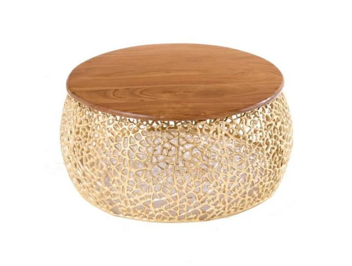 LebensWohnArt Couchtisch Extravaganter Couchtisch RIXOS ca.73cm gold Metall Akazie