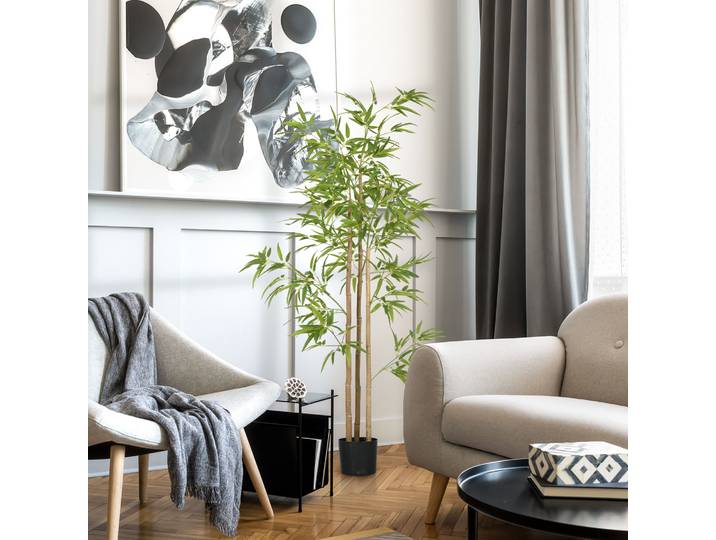 HOMCOM Bambou Artificiel 180cm Pot Inclus Vert