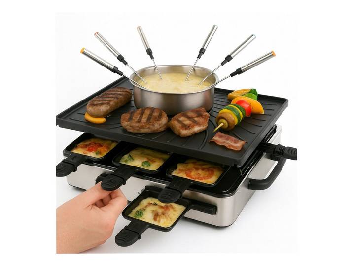 Everhomely® Raclette Raclette-Grill für 8 Personen mit 8 Pfännchen und Schabern, 8 Raclettepfännchen, 1400,00 W, mit Grillplatte